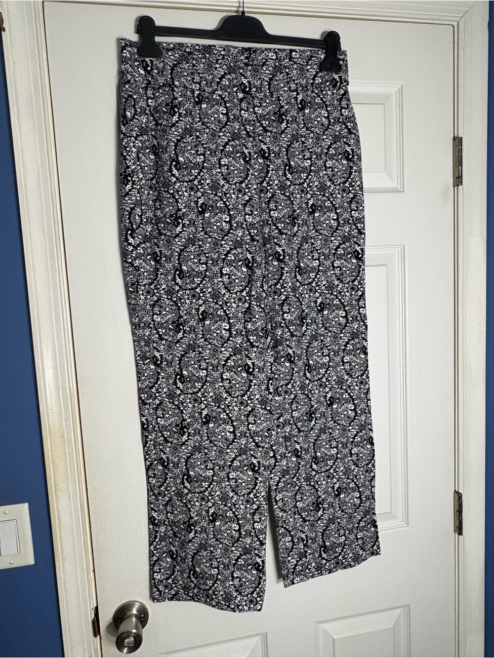Lands' End Black and White Paisley-Print Women's Wide-Leg Pants